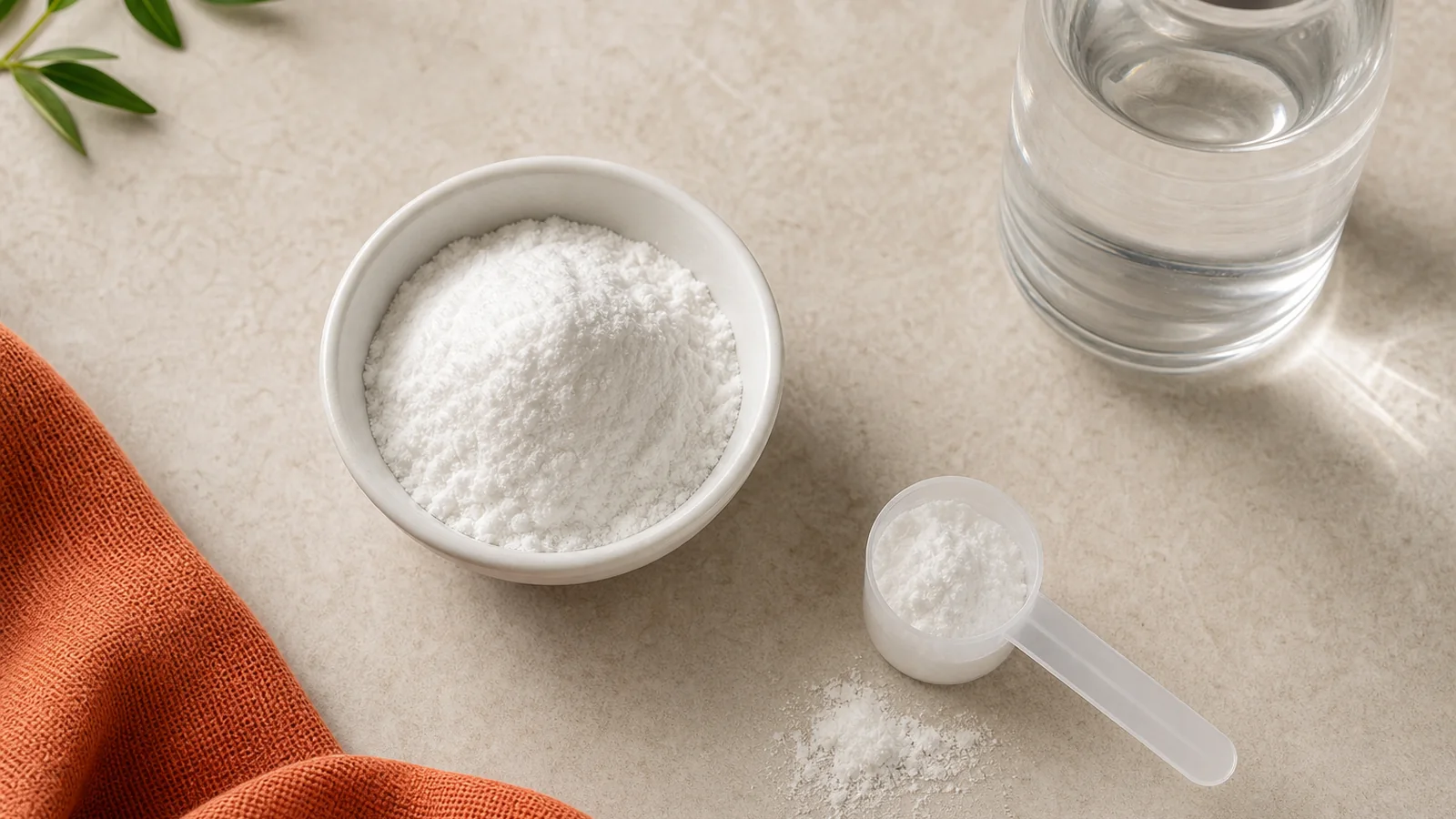 Créatine monohydrate pure sans additifs sur fond beige